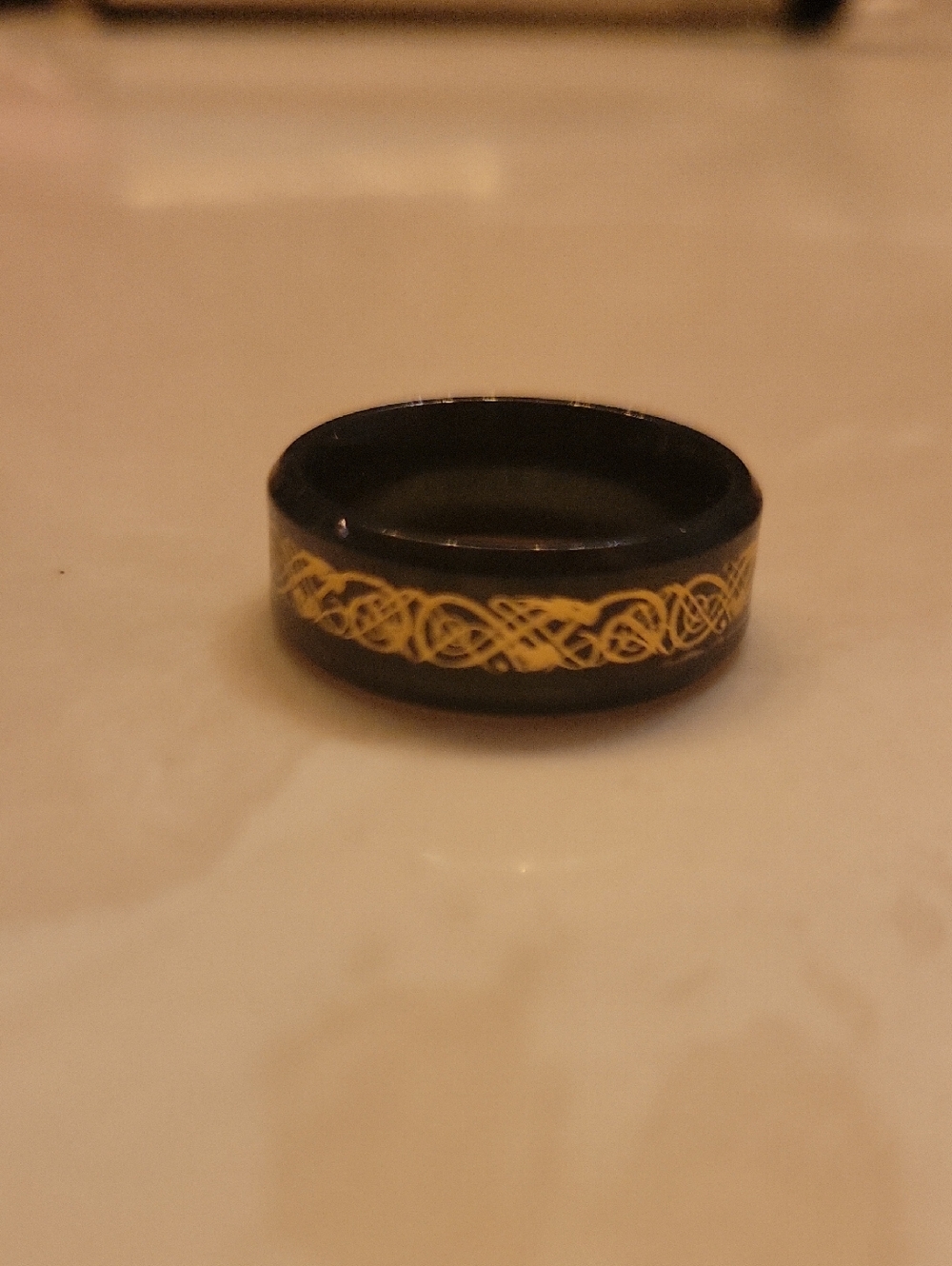 Black Ring with Gold Celtic Knot Inlay